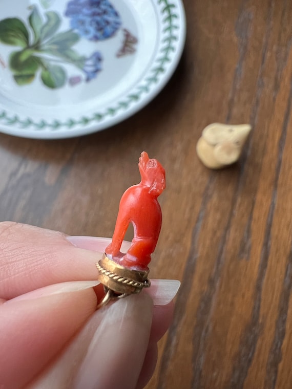 DOG Teeny Tiny French Antique Coral Charm Pendant 