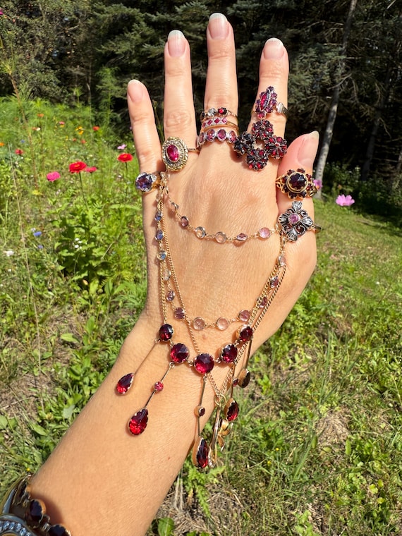 Geometric Antique Four Stone Square RUBY Rose Cut… - image 8