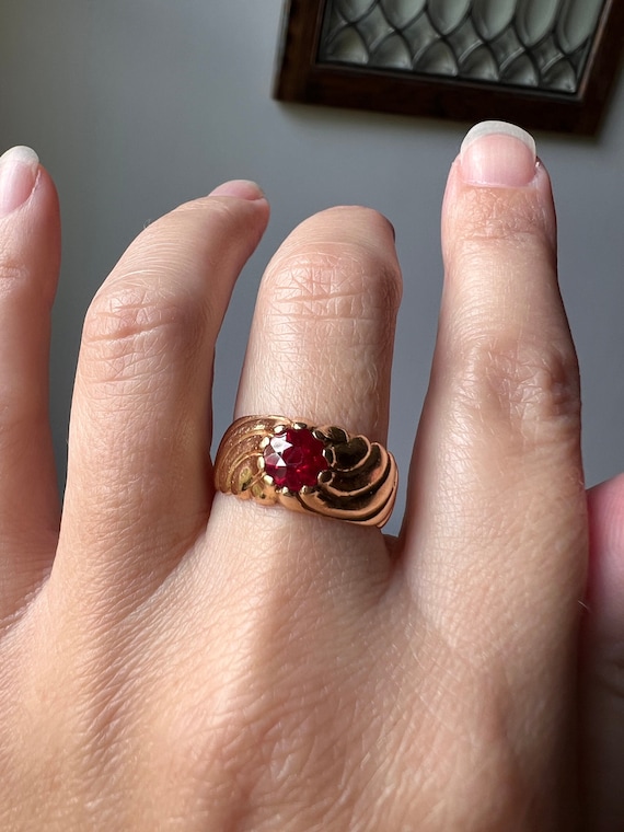 GADROON French Antique Pink Ruby Wide Band Ring 6.