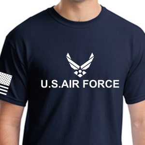 Air Force with flag, Insignia, Tee shirt military style with logo design, comfortable casual wear for everyday, gift for veterans