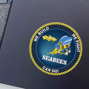 NMCB, Seabee, Construction Battalion, Navy, laptop sticker, water bottle decal, Seabee, patriotic gift, "We Build, We Fight"