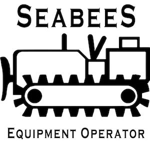 May include: Black and white illustration of a bulldozer with the text "SEABEES EQUIPMENT OPERATOR" below it.