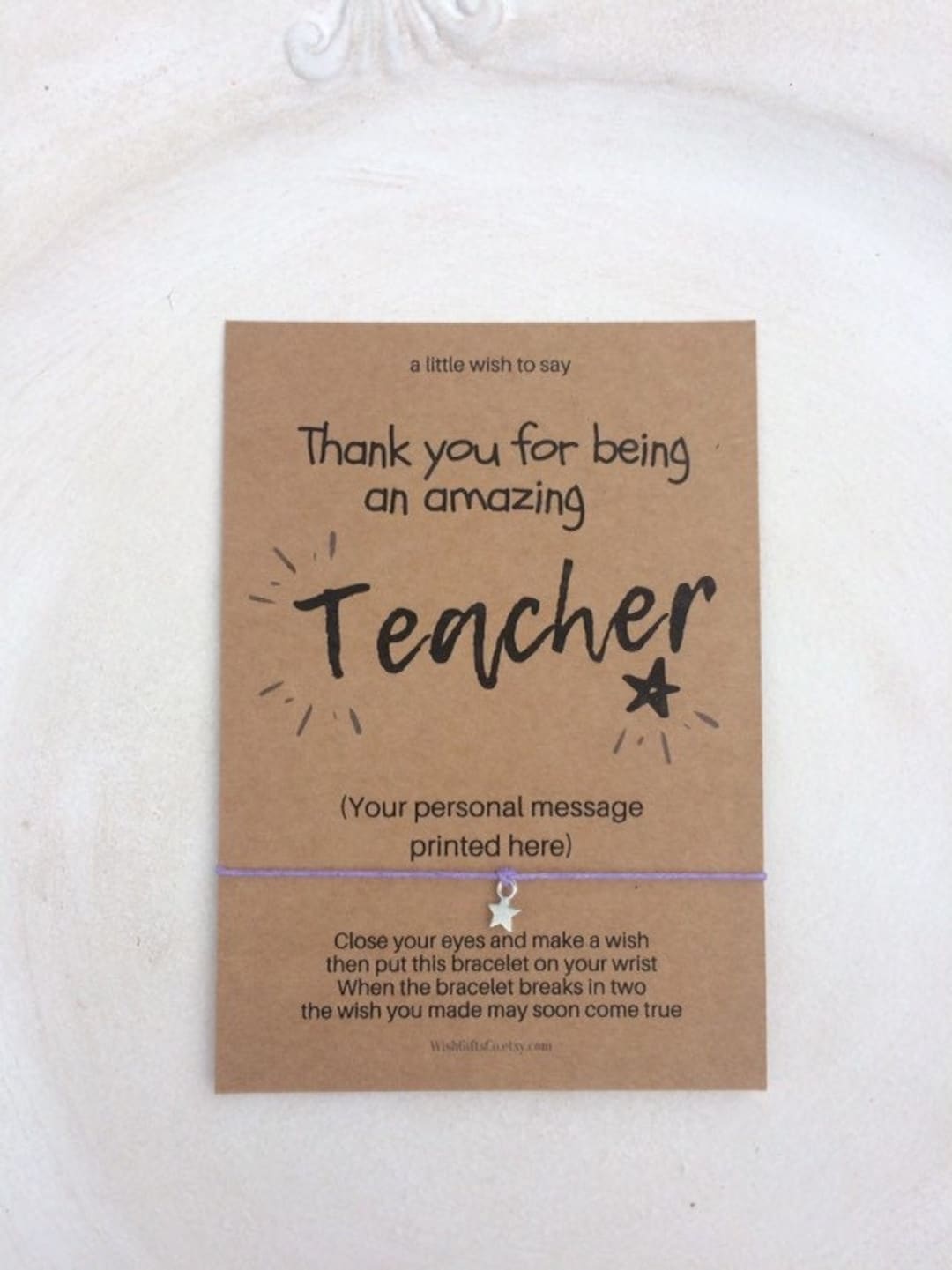 Teacher Gift Personalised Thank You Card Wish Bracelet End of Term ...