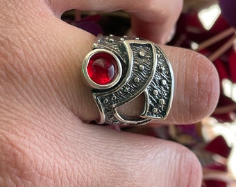 Masterpiece Unique Ring,Avant-Garde Series Armenian Sterling Silver Ring ,Spectacular ring with red stone,  Armenian Jewelry, Silver Ring