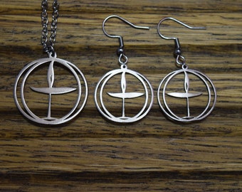 Unitarian Universalist Flaming Chalice pendant earrings UU UUism Stainless steel church Unitarianism necklace logo symbol amulet sharm