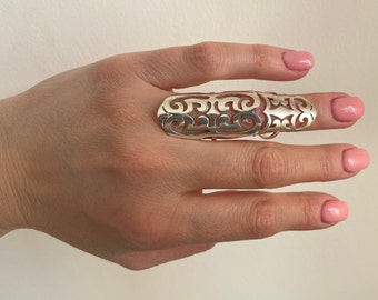 Double ring,Sterling Silver Full Finger Ring, Statement ring, Large ring, Knuckles ring, Abstract ring,Great Gift Idea