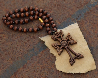 Cross wooden, necklace Cross,  pendant cross, Hand Made cross, nice gift, khachkar, walnut wood, Armenian cross
