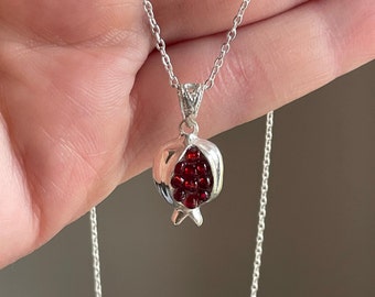 Solid  pomegranate pendant, 925 sterling silver, Pomegranate necklace,Symbol of life, Handmade chain, Armenian jewelry  gift , Gift for her