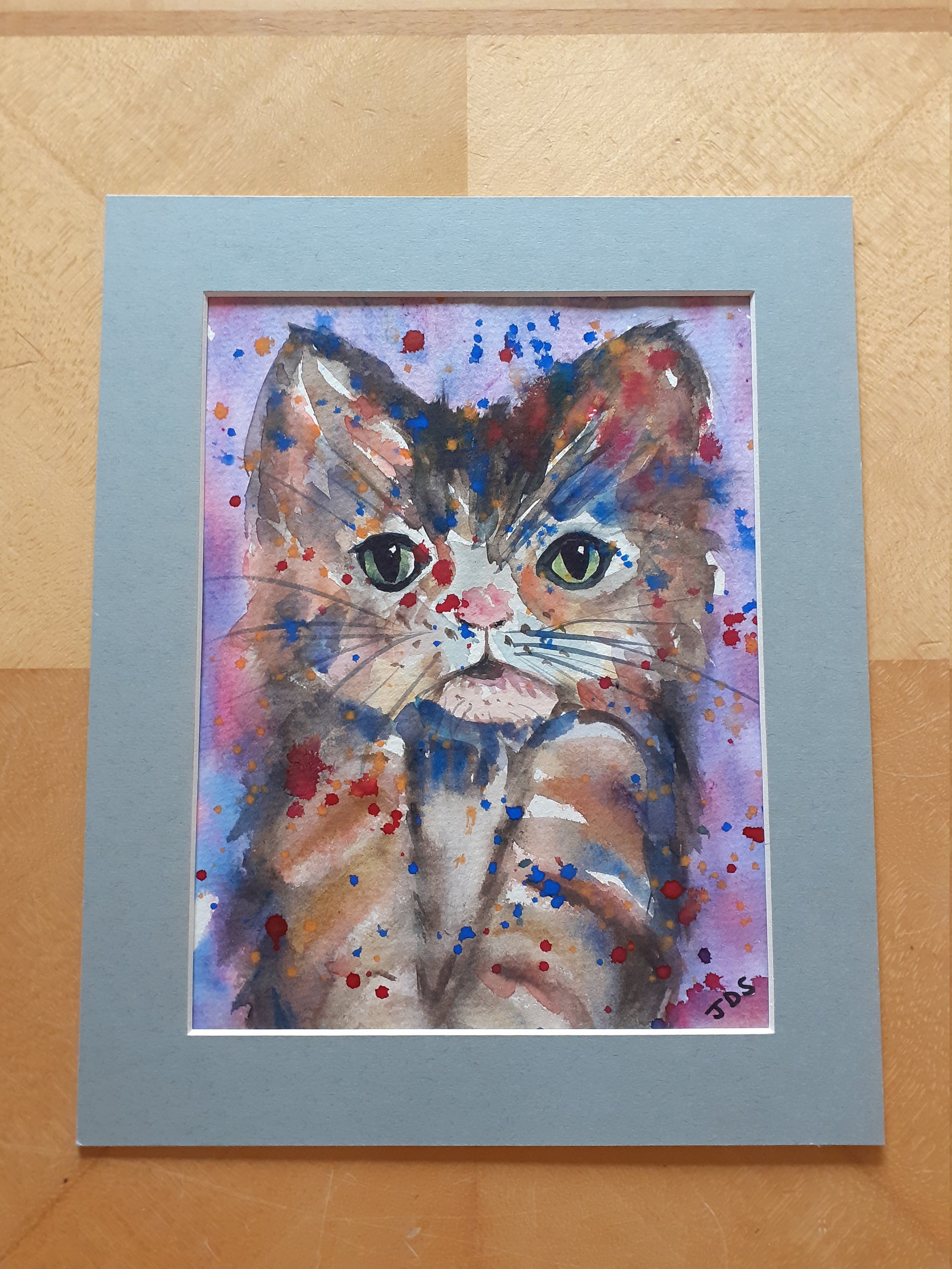 Quirky cat watercolour painting original art Etsy