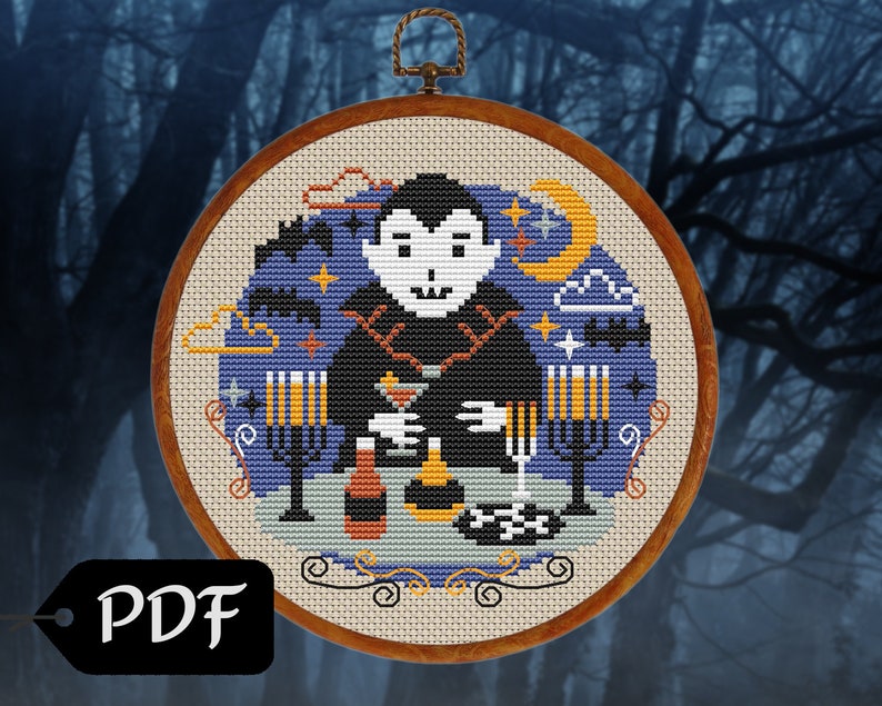 Halloween vampire cross stitch pattern spooky autumn decor Etsy