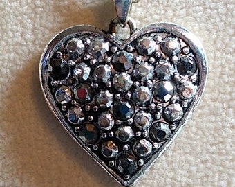 Silver Tone Heart Necklace with Gunmetal Charm