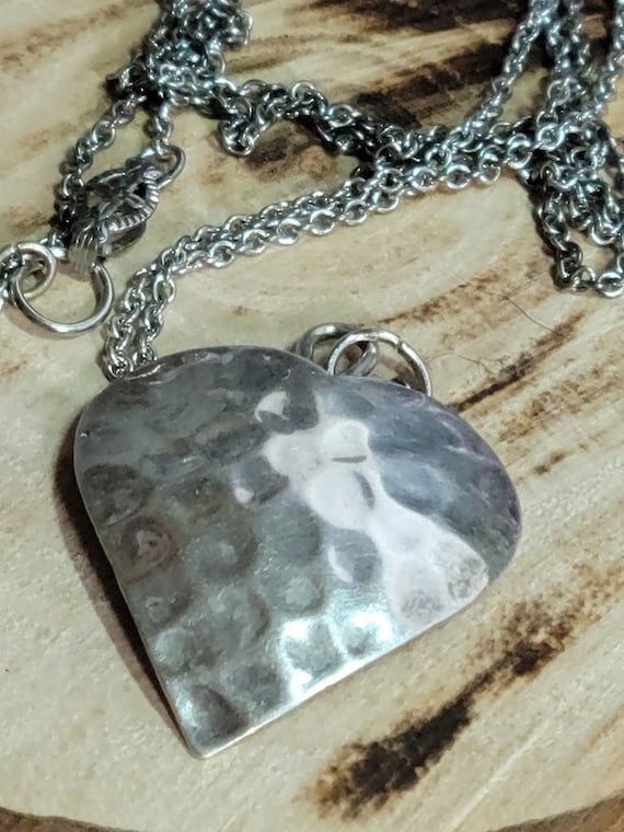 Vintage Silver Textured Heart Necklace