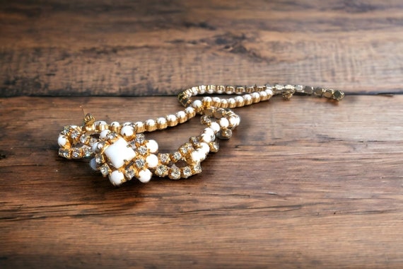 Vintage Estate Gold Tone Milk Glass and Rhineston… - image 7