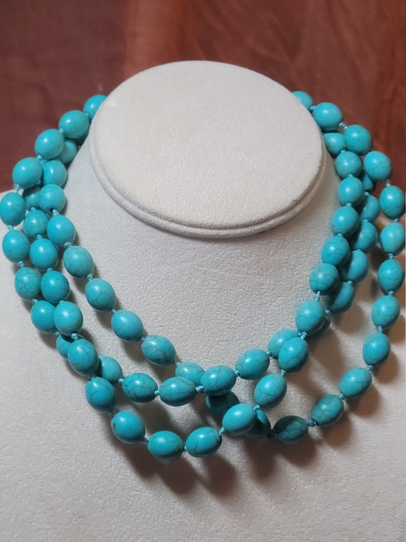 Stunning Vintage Long Blue Turquoise Necklace | 48