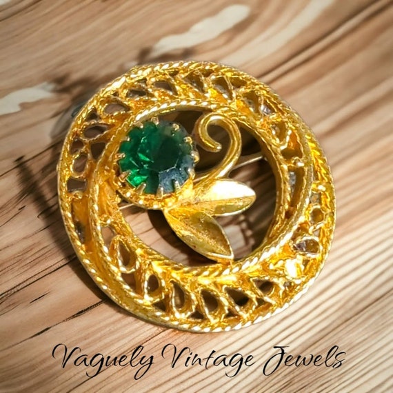 Vintage Emerald Rhinestone Brooch Pin, Stunning G… - image 6