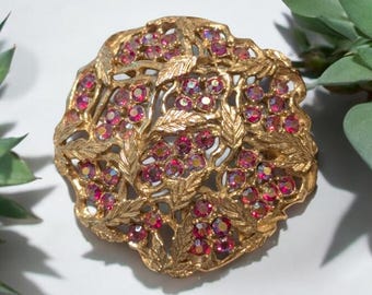 Sarah Coventry Vintage AB Aurora Borealis Rhinestone Brooch - 1960s Floral Pin, Collectible Jewelry Gift