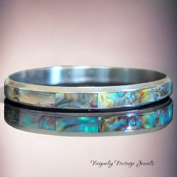Boho Chic Alpaca Silver Bracelet with Abalone Shell - Unique Vintage Bangle, Great Birthday Gift for Her, Retro Abalone Bangle
