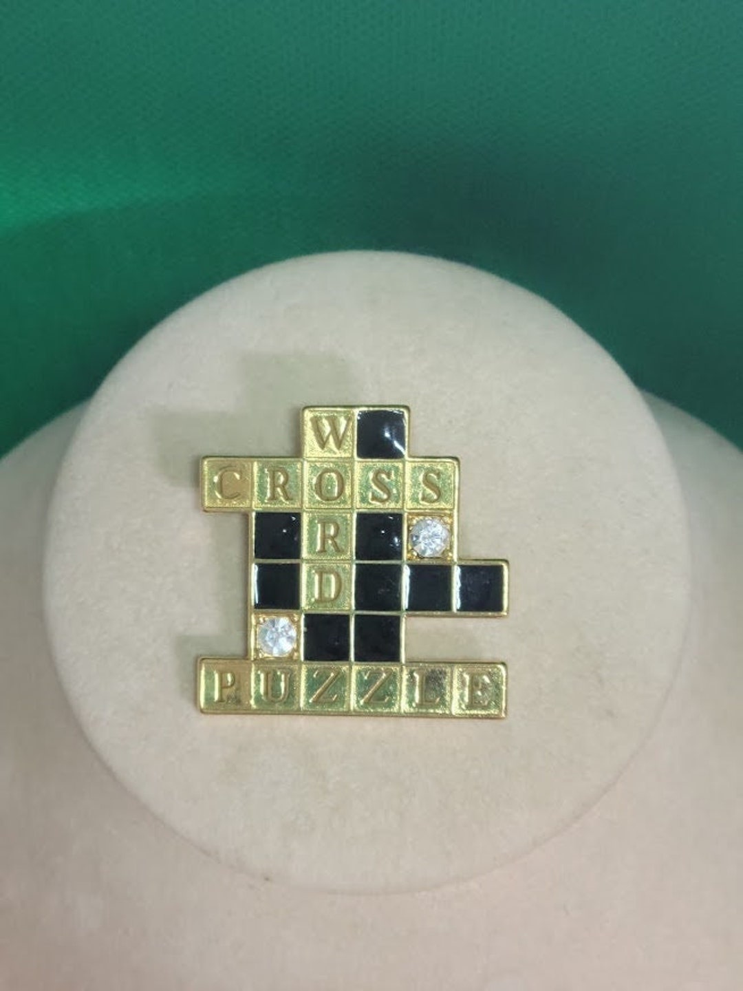 Vintage Crossword Puzzle Brooch. Black. Gold. Rhinestones. Etsy