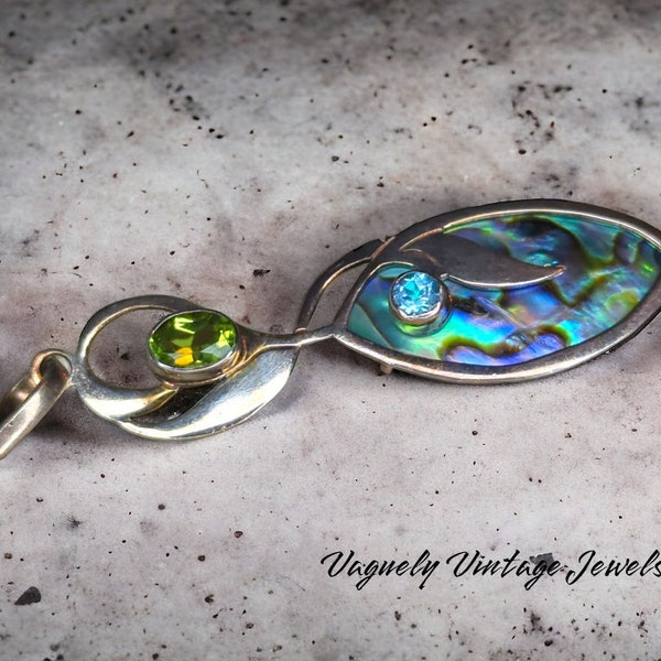 Elegant Silver Pendant Featuring Blue Topaz & Peridot with Abalone Shell - Perfect Gift for Special Occasions