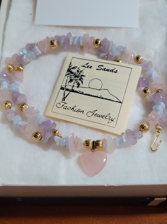 Vintage Lee Sands Pink Quartz Necklace and Clip On