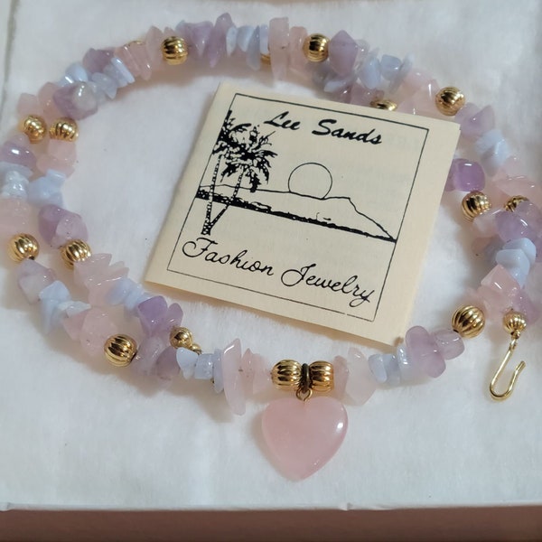 Vintage Lee Sands Pink Quartz Necklace and Clip On Earring Set, Lee Sands Parure