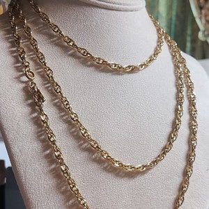 Vintage Monet Long Gold Tone Chain Necklace – Heavy Thick Statement Link Jewelry 1970s Retro Bold Layering Piece