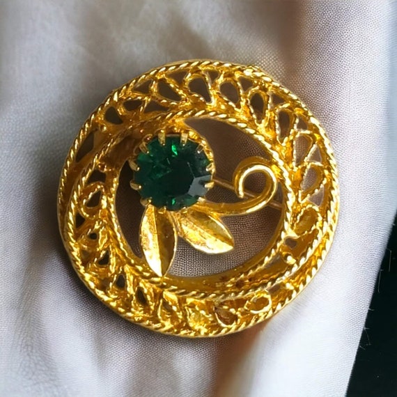 Vintage Emerald Rhinestone Brooch Pin, Stunning G… - image 5