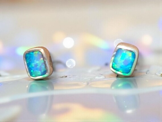 Blue Opal Sterling Silver Square Stud Earrings: M… - image 3