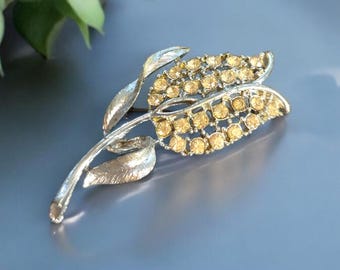 Vintage Rhinestone Tulip Brooch: Silvertone Floral Statement Jewelry