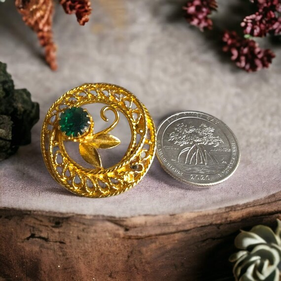 Vintage Emerald Rhinestone Brooch Pin, Stunning G… - image 2