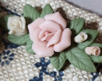 Vintage Capodimonte Porcelain Rose Brooch | Handcrafted Italian Pin | Romantic Elegant Jewelry Gift for Her