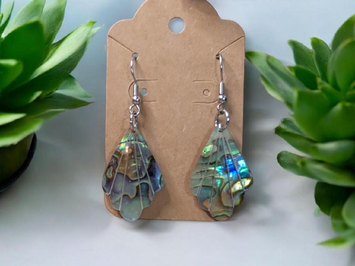 Paua Earrings - Abalone Shell Fan Style - Lightweight Mother of Pearl Hook Back Earrings - Unique Gift for Her