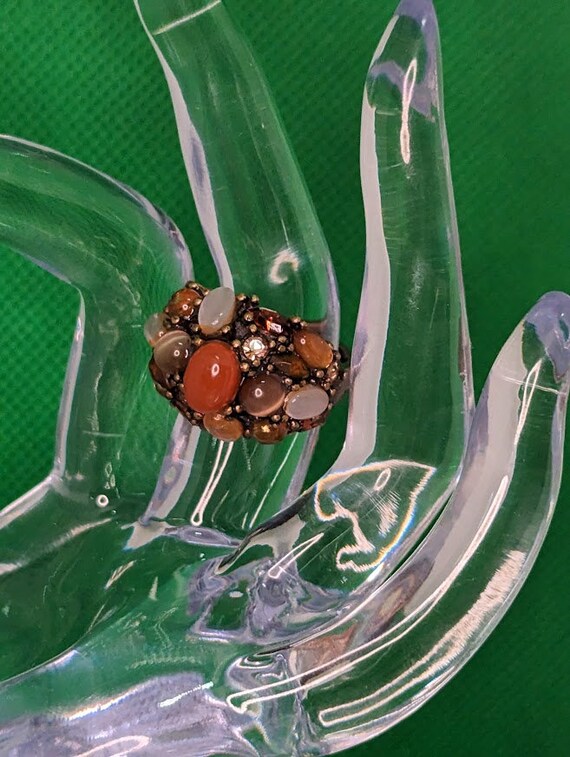 Vintage Brass Cluster Ring: Multi-Colored Gemston… - image 8
