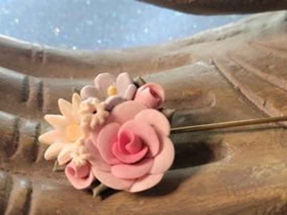 Vintage Porcelain Stick Pin - Hand Painted Floral… - image 3