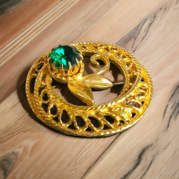 Vintage Emerald Rhinestone Brooch Pin, Stunning G… - image 4