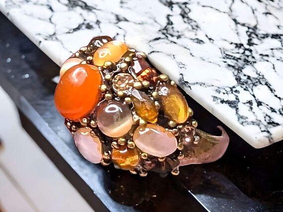 Vintage Brass Cluster Ring: Multi-Colored Gemston… - image 5