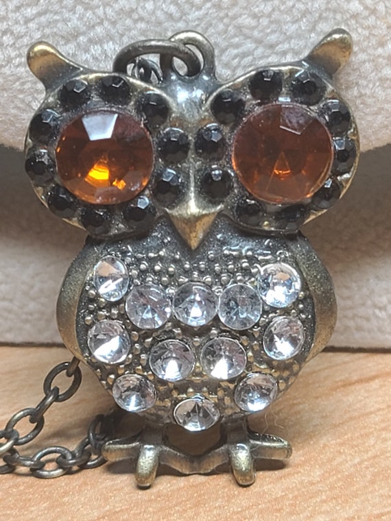 Vintage Owl Pendant Necklace: Orange & Black Stones, 70s Style - Etsy