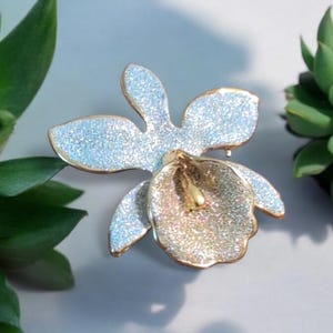 Luxury Orchid Brooch Pendant | Textured Silver & Gold Blooming Flower Jewelry for Women | Unique Gift Idea
