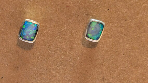 Blue Opal Sterling Silver Square Stud Earrings: M… - image 4