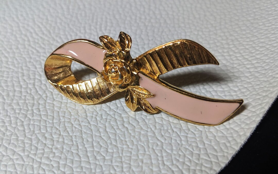 Vintage Avon Pink Ribbon Brooch: Gold Tone Rose Enamel Pin - Etsy