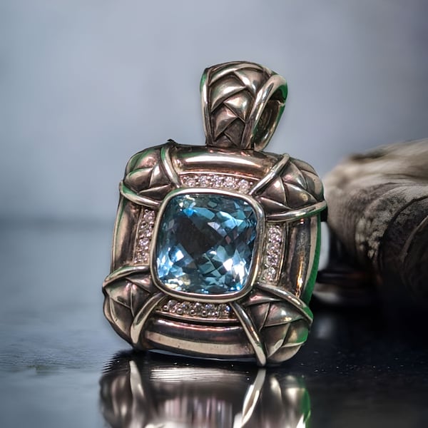 Retired Scott Kay Pendant, Vintage Blue Topaz and Diamond Piece, Luxury Jewelry for Evening Wear, Ideal Gift for Jewelry Collectors