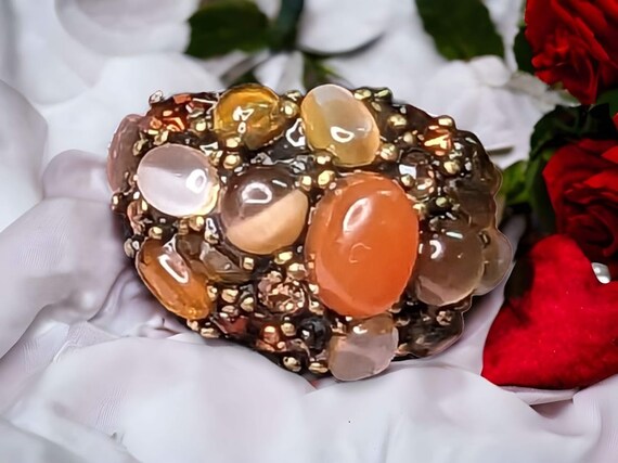 Vintage Brass Cluster Ring: Multi-Colored Gemston… - image 2