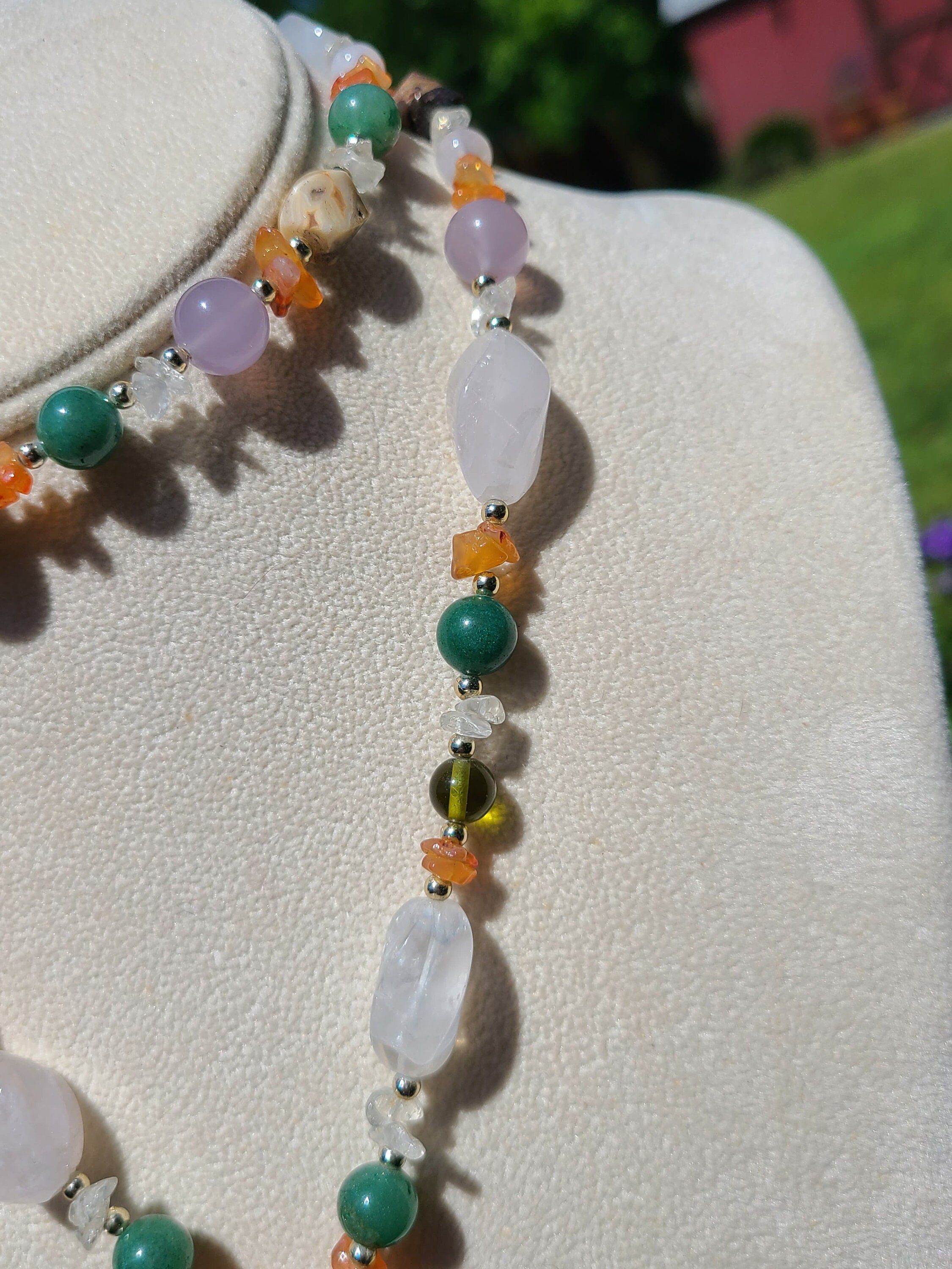 Collier De Perles De Jade Vintage Cœur Cristaux Diamant - Réf. 5369, Occasion Parfait état