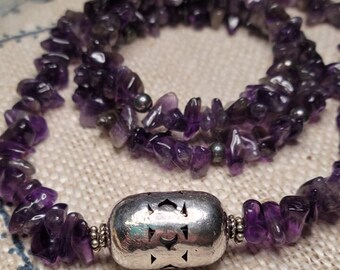 Vintage Amethyst Necklace Bracelet Set: Handcrafted Silver Jewelry