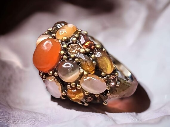 Vintage Brass Cluster Ring: Multi-Colored Gemston… - image 7