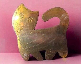 Broche Chat Ancienne En Laiton émaillé - Début 1900, Occasion (bijou Vintage)