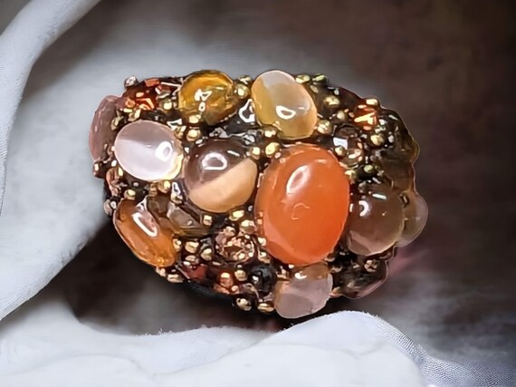 Vintage Brass Cluster Ring: Multi-Colored Gemston… - image 4