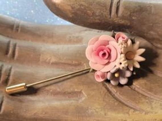 Vintage Porcelain Stick Pin - Hand Painted Floral… - image 1