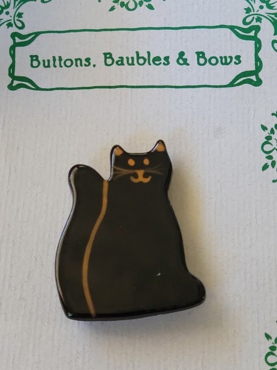 Black and White 1980s Vintage Ceramic Cat Button Covers
