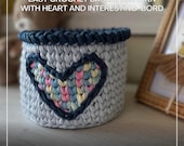 Crochet Heart Basket Video Tutorial DIY Heart Basket Pattern T-Shirt Yarn Basket with Decorative Edge Wooden Base Crochet Basket